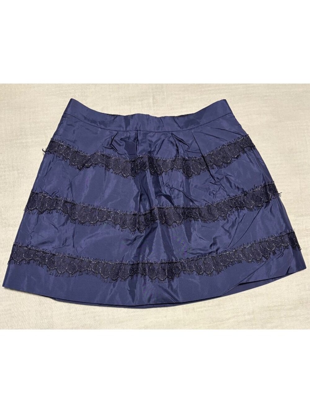 J. Crew Navy Mini Skirt With Lace Stripes Size 00 Fully Lined NWT